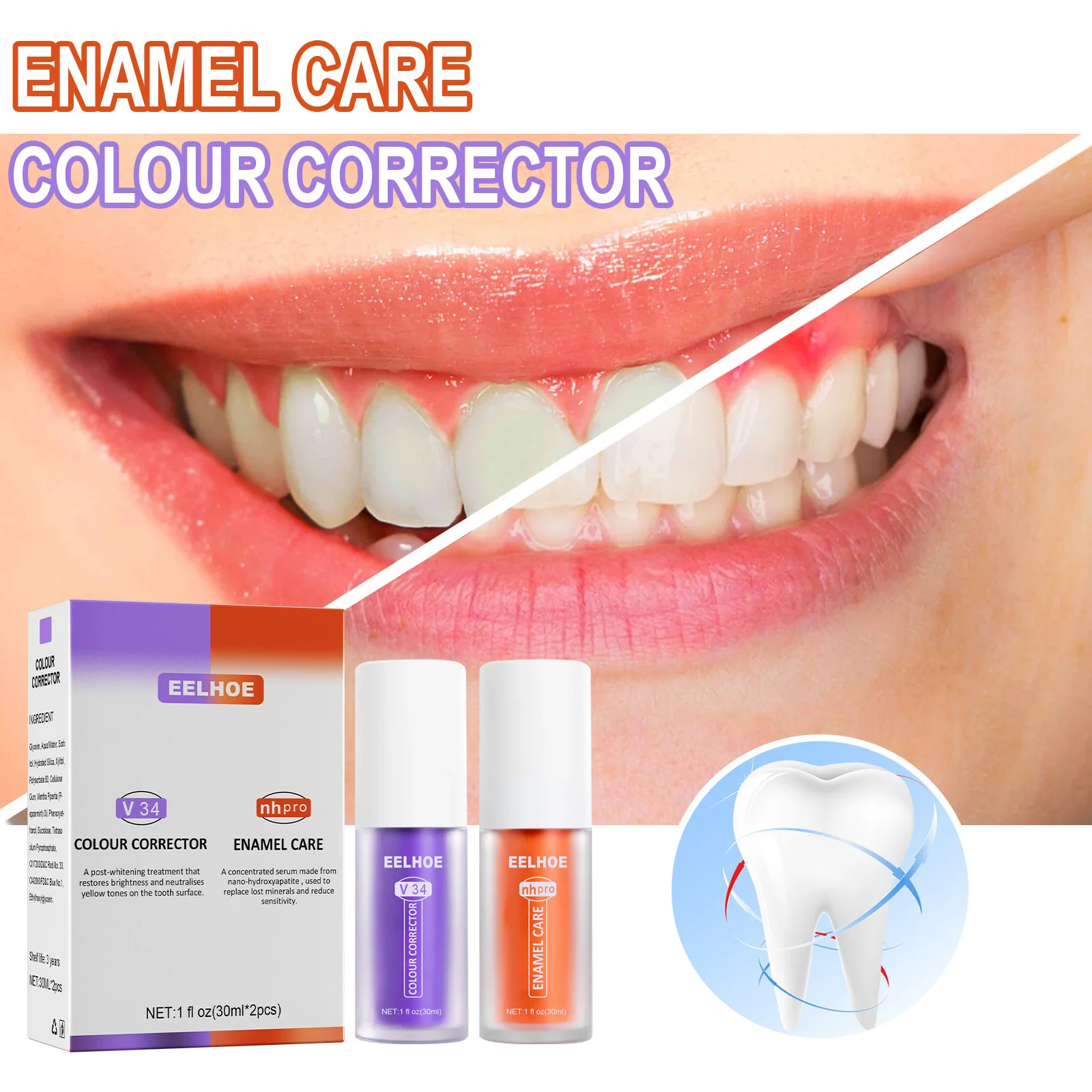 30ml V34 Teeth Whitening Toothpaste Color Corrector Enamel Teeth Mousse Removes Deep Stains Freshens Breath Oral Dental Care