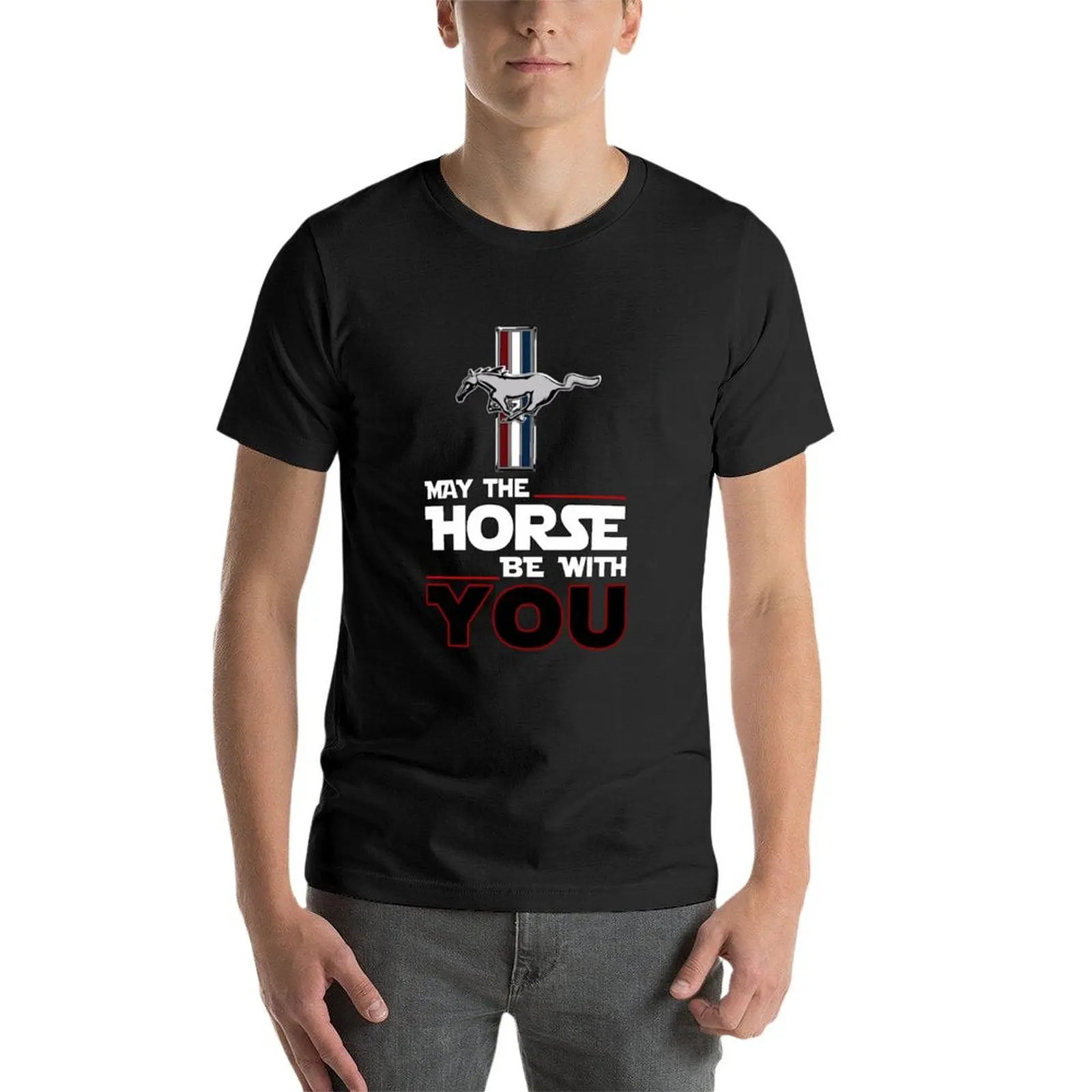 Футболка May the Horse Be with You Mustang корейская мода принт животных для мальчиков одежда
