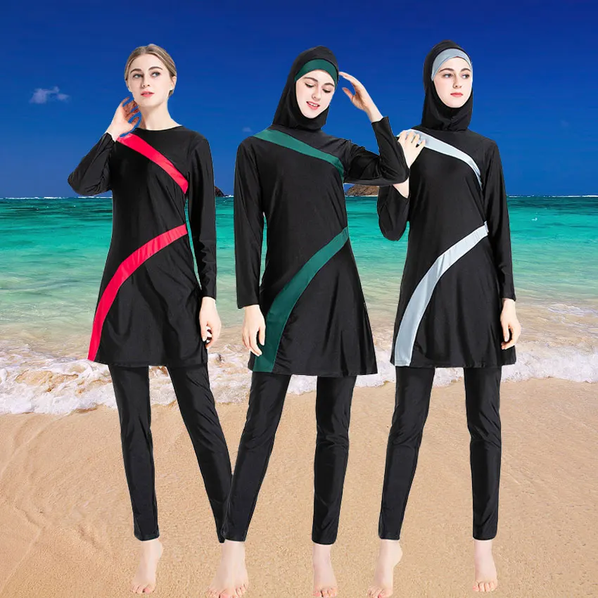 

Arab Islamic Muslim Swimwear Sets Women Hooded Burkini 3 Piece Swimsuit Hijab Swimsuit Full Modest Swim Surf Wear Sport Burkinis