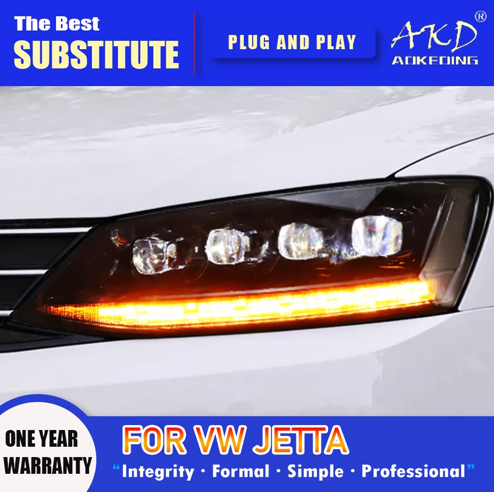 

Головная лампа AKD для Jetta Sagitar MK6, светодиодный ные фары 2012-2018, фары MK6 DRL, сигнал поворота, дальний свет, объектив проектора Angel Eye