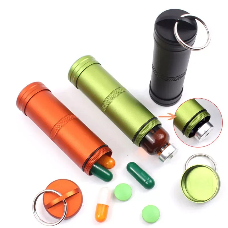 

Personal protection Waterproof Outdoor Emergency Medicine Aluminum Alloy Sealed Can Bottles Keychain EDC Survival Equipment FC