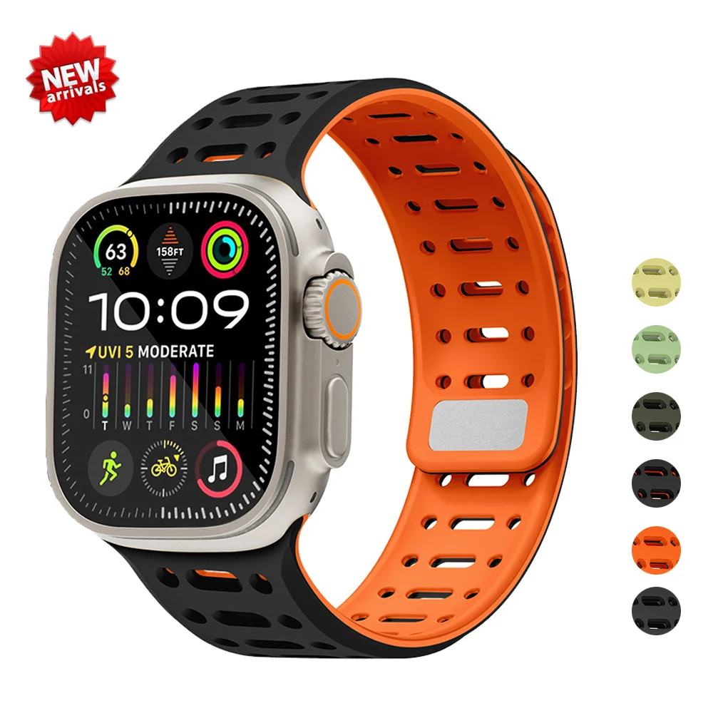 Магнитный армированный ремешок для Apple Watch Band Ultra 2 силиконовый браслет Iwatch Series 9 8