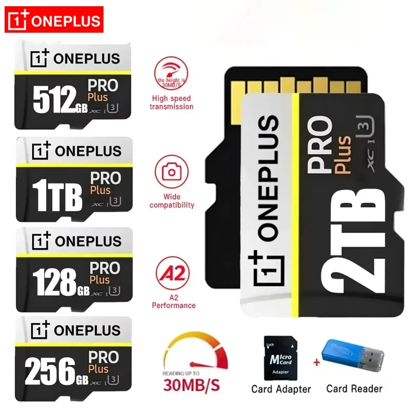 Фото Карта памяти OnePlus 2TB High-Speed V30 A2 4K SD 512GB 256GB 1TB Micro TF SD с адаптером для смартфонов/планшетов/ПК, универсальная №2