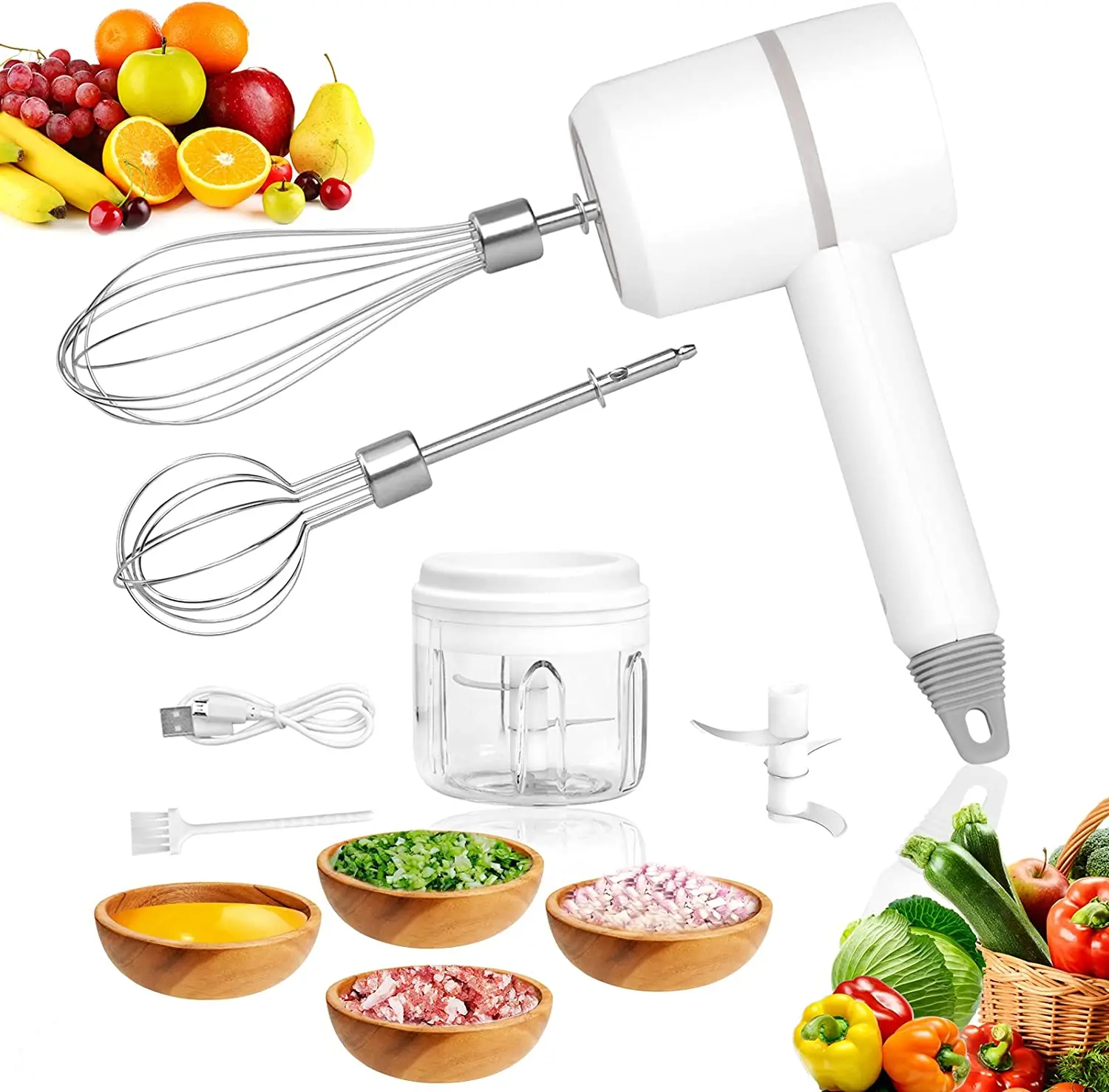 

2 In 1 Handheld Mixer and Chopper Egg Beater Vegetable Grinder
