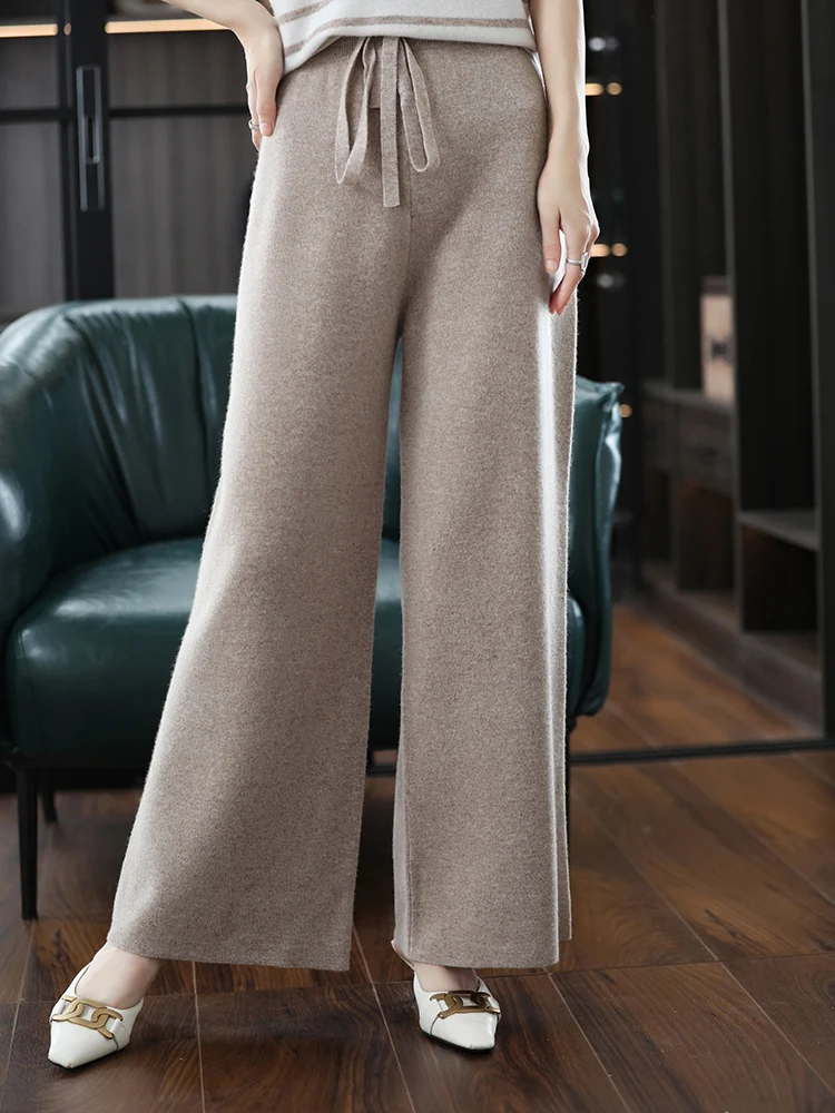 2023 New Woman's Pants Cashmere Trousers Casual Loose Wild Wool Pants Autumn And Winter Knitted Elastic Warm Daks Slack Britches