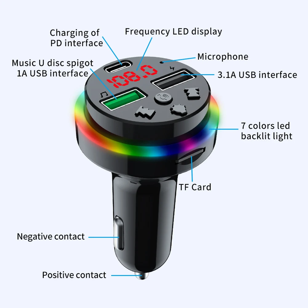 

Car Wireless FM Transmitter 1 Pcs 87.5-108Mhz AUX Hands-Free Adapter Bluetooth 5.0 PD Charger Voltage Detection