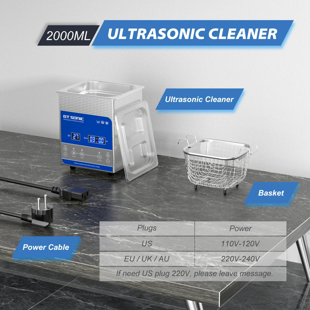 GT SONIC 2L 50 Вт Ультразвуковой очиститель Sonicator Bath Degas 40 кГц для ювелирных изделий