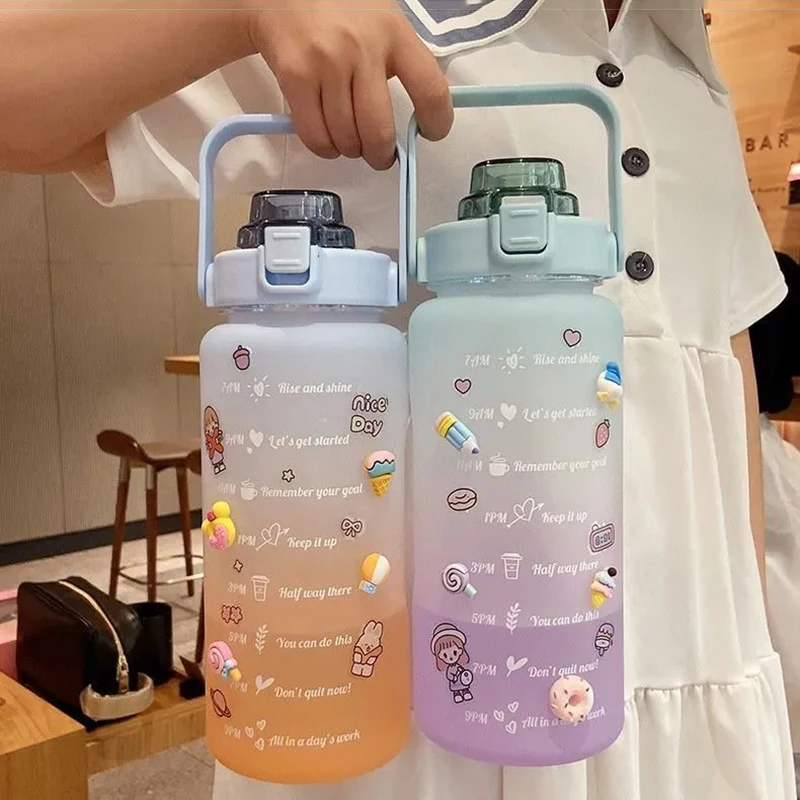 

Large Water Bottle With Time Marker Outdoor Travel Climbing Bicycle Straw Water Bottles BPA Free Gym Space Plastic Cups