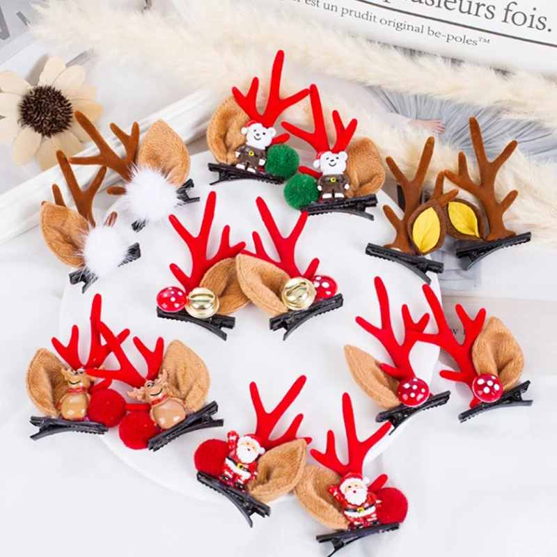 

2pcs/set Christmas Hair Clips For Girls Cute Deer Ear Hairpins Hairgrips Kids Christmas Antler Hairpin Barrette Hair Accessories