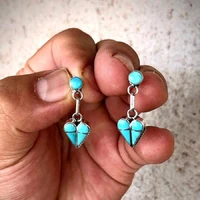 wholesale vintage natural blue stone heart earrings boho silver earrings for women drop dangle earrings