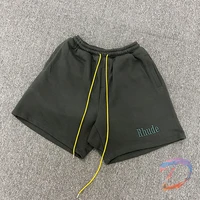 rhude shorts high street heavy wash embroidered letters drawstring mens and womens loose casual shorts five point pants