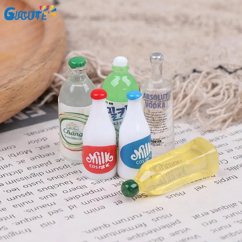

5Pcs 1:12 Dollhouse Miniature Resin Drinks Bottles Model Dolls Kitchen Accessories Color Random