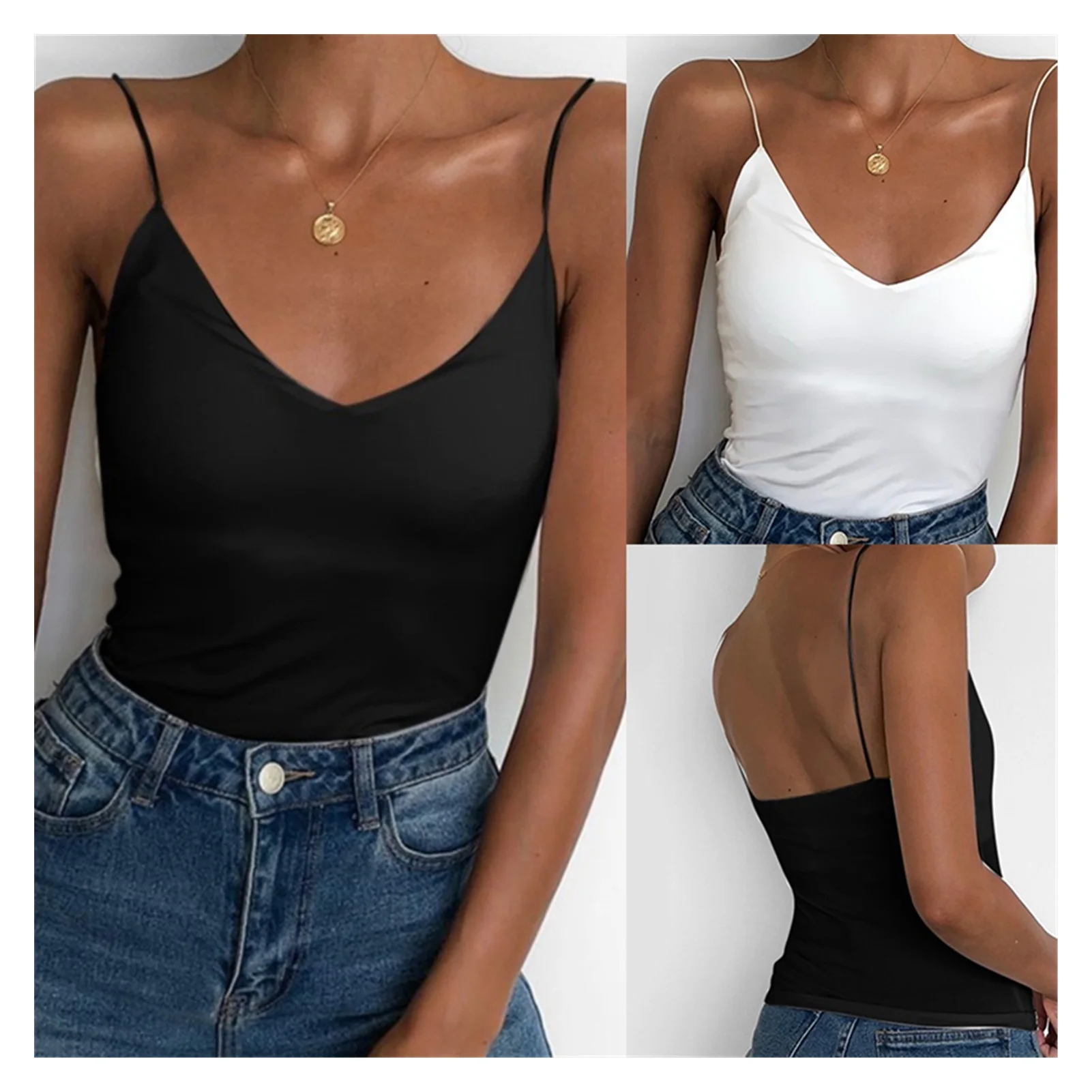 

2021NEW Satin Women Thin Wild Solid Camis Vest Women Tank Tops Female 2021 Summer Sexy Strap Basic Tops Slim Sleeveless Camisole