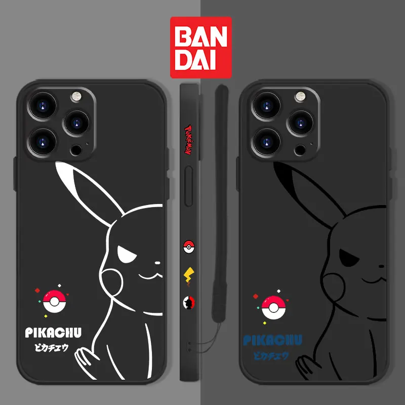 

Luxury Liquid Candy Case For iPhone 13 12 11 Pro Max Mini X XR XS Max 7 8 6 6s Plus SE Cover Luxury Pikachu Black White Line