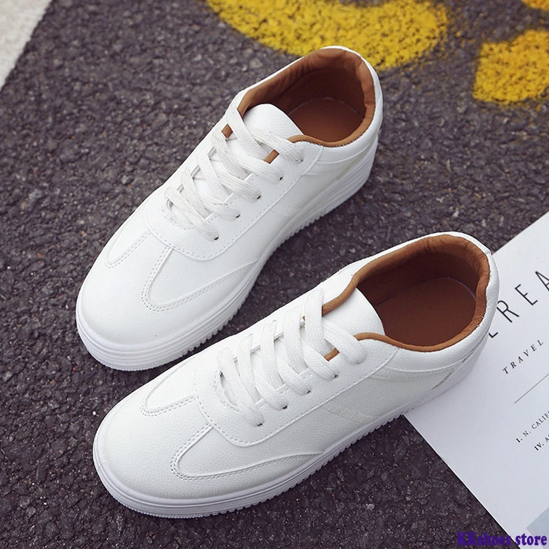 

Fashion White Split Leather Women Chunky Sneakers White Shoes Lace Up Tenis Feminino Zapatos De Mujer Platform Women Casual Shoe