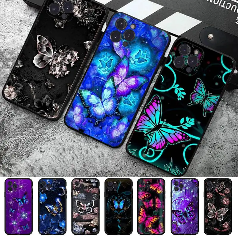 

Beauty Pink Butterfly Phone Case For iPhone 14 11 12 13 Mini Pro XS Max Cover 6 7 8 Plus X XR SE 2020 Funda Shell