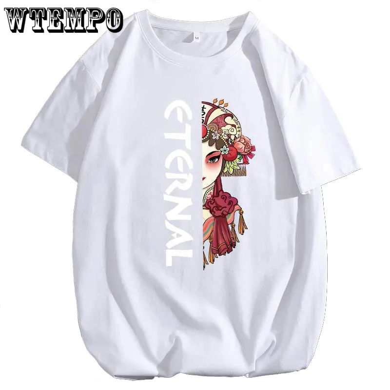 

Summer Cotton T-shirt Beijing Opera Print Retro Tees Men O-neck Short Sleeve Thin Shirt Trendy Casual Loose Pullover New 2022
