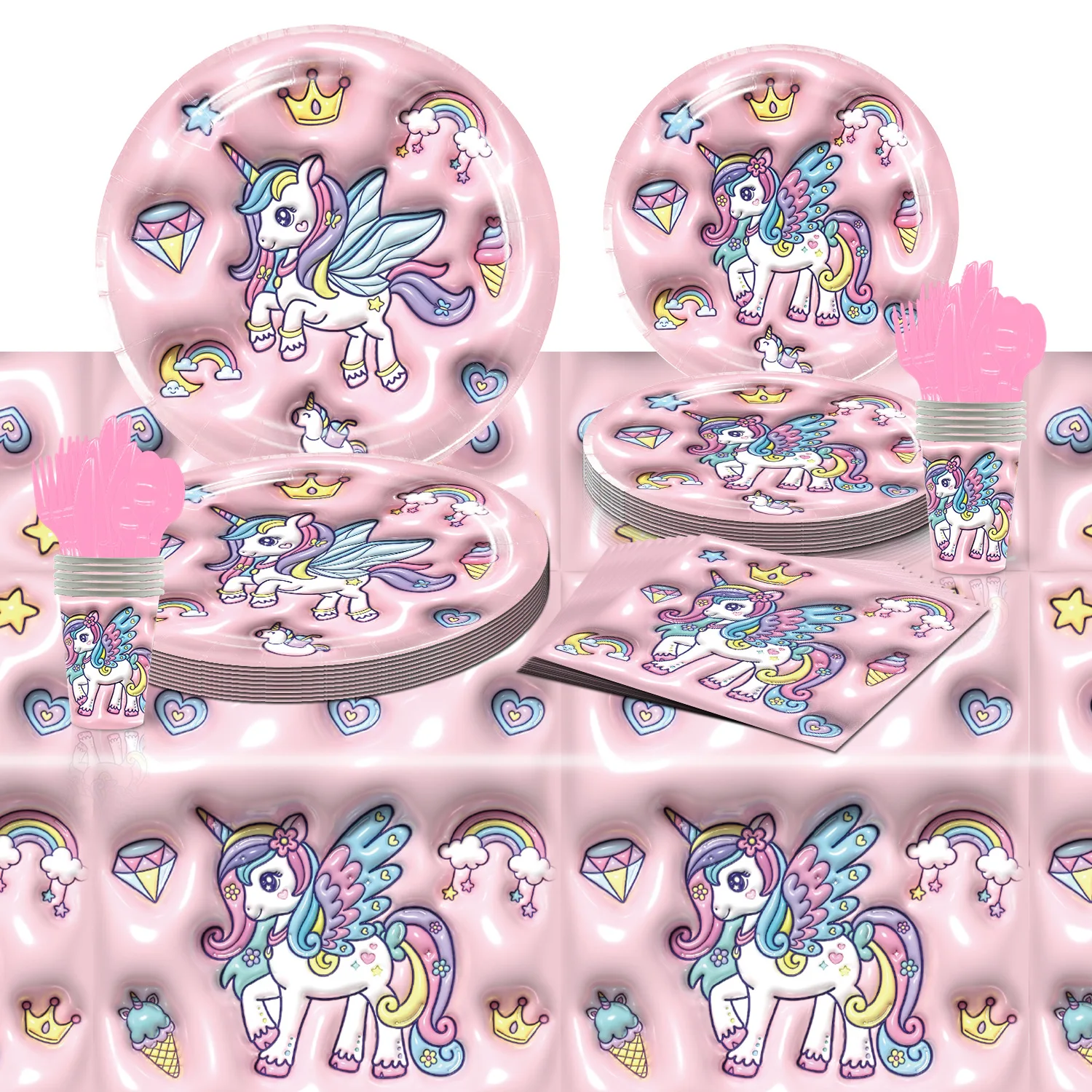 Единорог Девочка День Рождения вечерние одноразовая посуда бумажная чашка