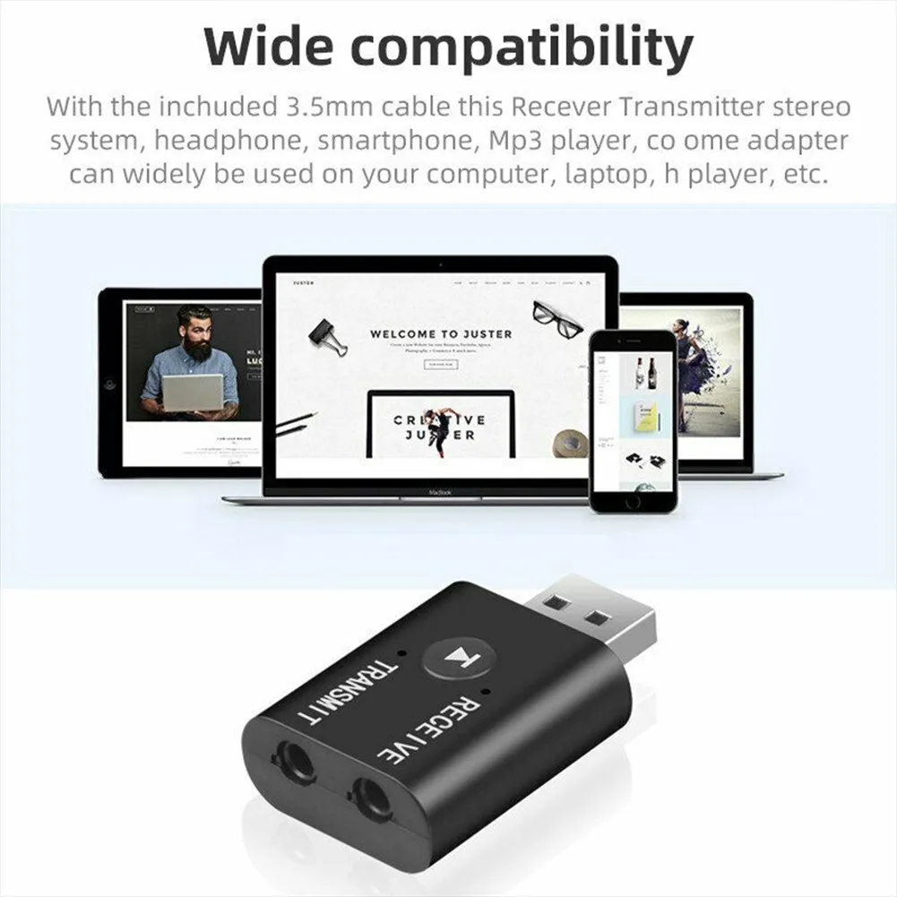 

USB Bluetooth 5.0 Transmitter Receiver 2 In 1 EDR Adapter Dongle 3.5mm AUX For TV PC Headphones Home Stereo Car HIFI Audio