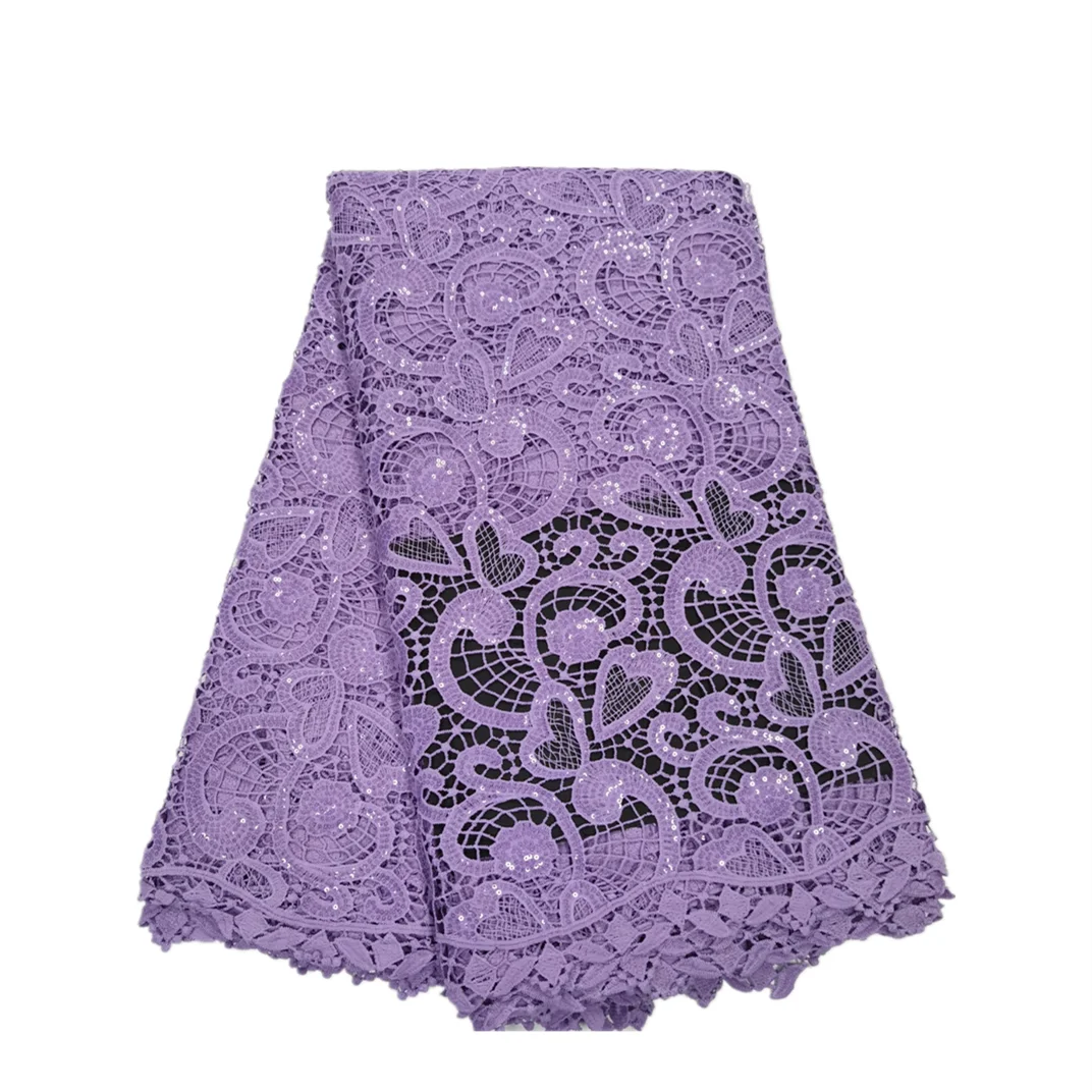 

Brand New Purple Nigerian Guipure Lace Fabric with Sequins 2022 African Cord Lace Fabric for DIY Gown Sewing 5 Yards XQXG15