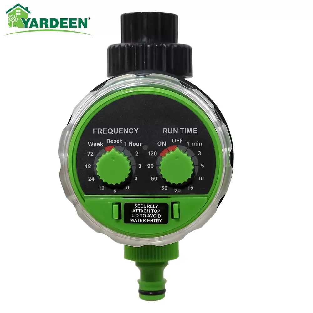 

Yardeen Two Dial Electronic Water Timer Ball Valve Garden Automatic Irrigation Controller with Russia Sticker #21025-green