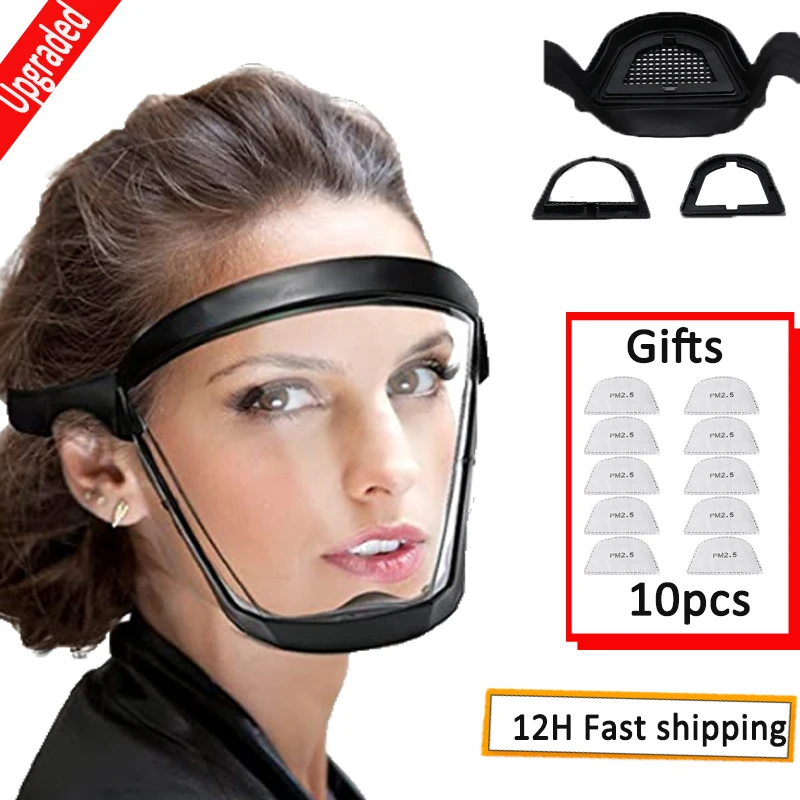 Transparent Face Mask Full Face Shield Safety Glasses Eye Protection Mask Windproof Dustproof Anti-splash Face Mask Kitchen Tool
