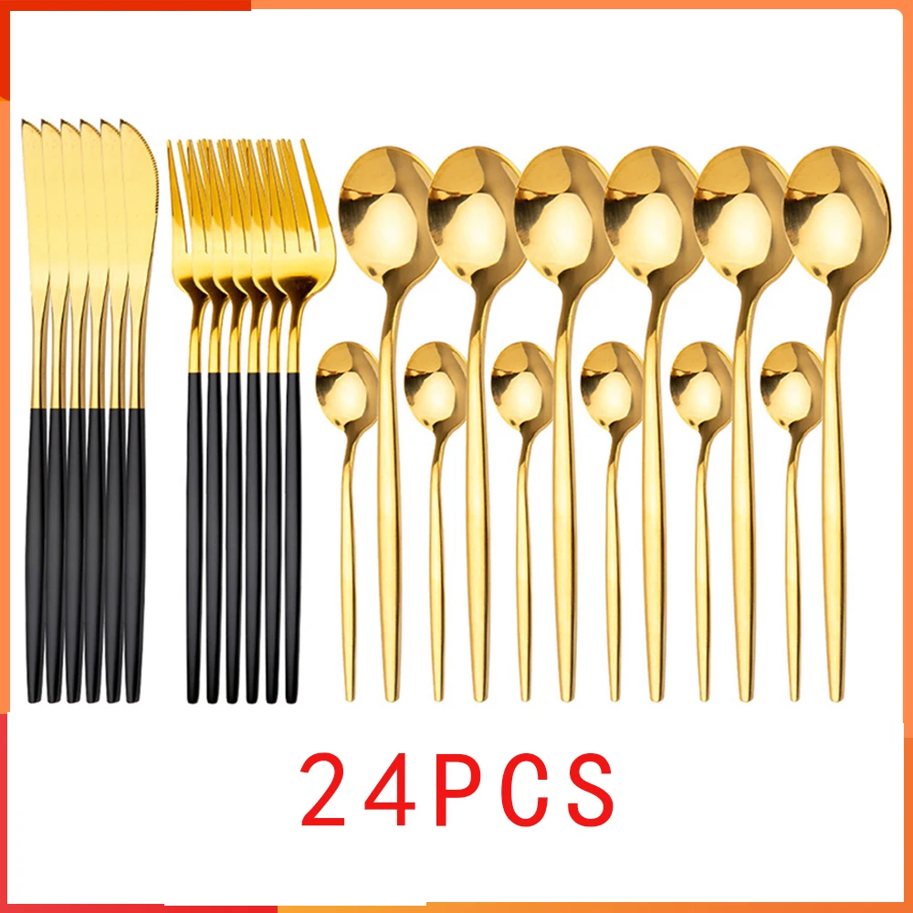 

24Pcs/6Set Cutlery Set Tableware Sets Of Dishes Knifes Spoons Forks Set Stainless Steel Cutlery Dinnerware Spoon Set