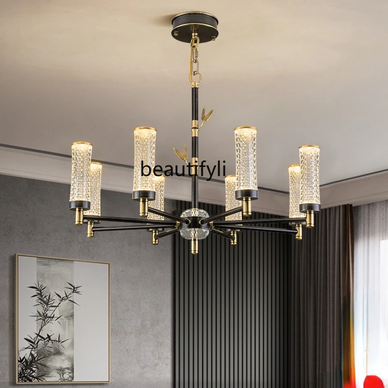 

yj New Chinese-Style Chandelier Living Room Copper Lamps Simple Lobby Light Modern Chinese Restaurant Copper Lamps