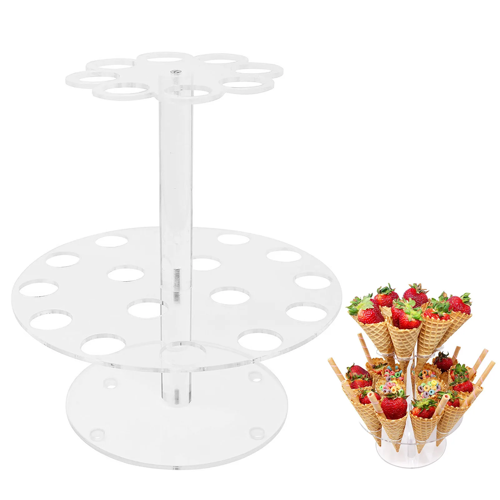 

Ice Cream Cone Holder 24 Holes Round Cone Stand 2 Tier Round Snow Cone Stand Hand Roll Sushi Popcorn Crisp Cone Stand Rack For