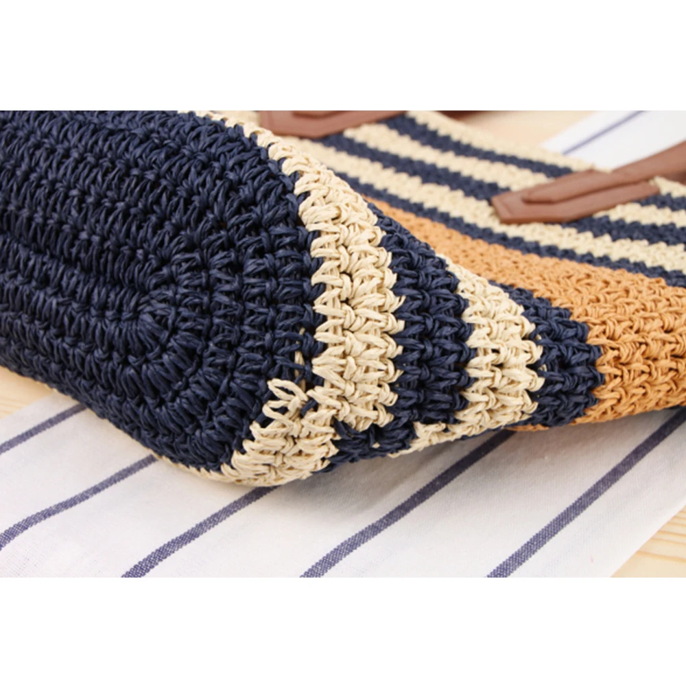 Purses and Handbags Summer Woven Bags Bohemian Striped Straw Bag Travel Rattan Beach Bags for Women Shoulder Bag Shopper Tote
