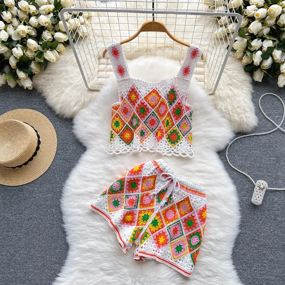 

2022 Summer New Short Camisole Wide Leg Shorts Two-Piece Set Summer