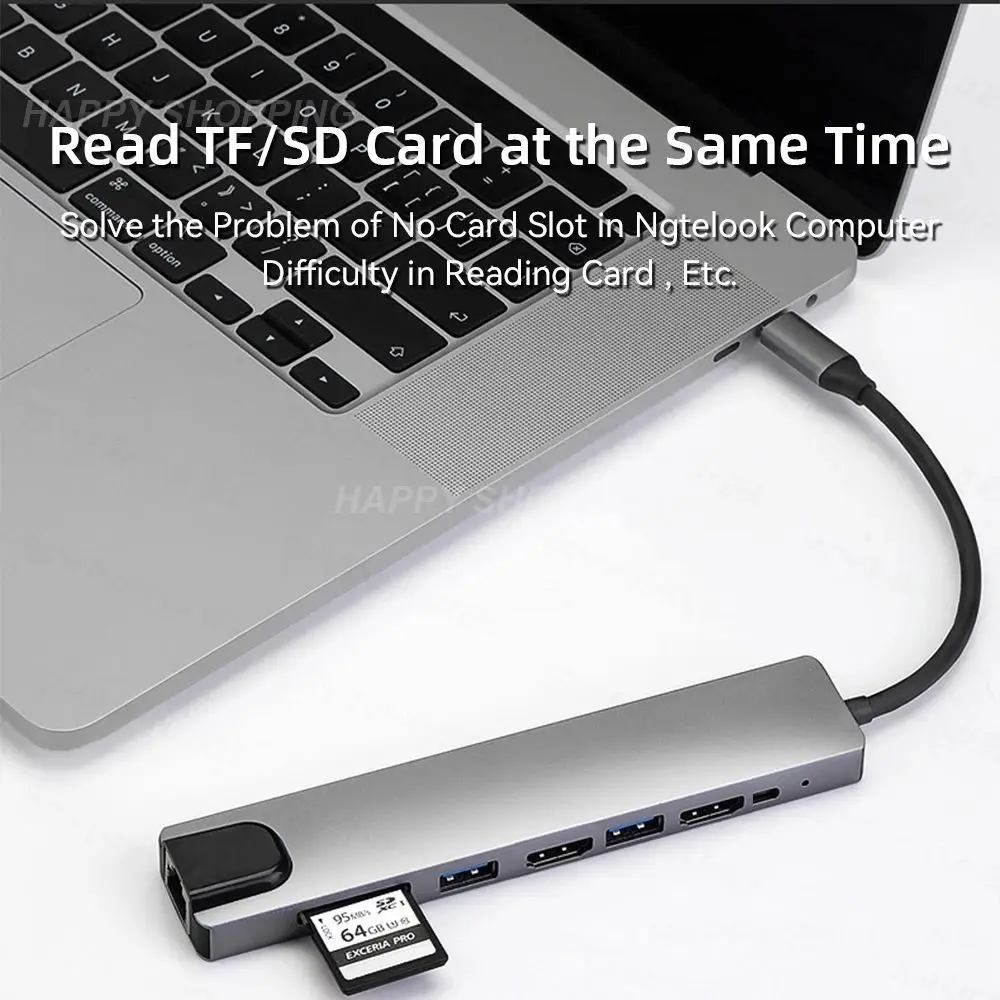 

8-in-1 Usb C Adapter Data Transfer Usb 3.0 Usb-c Hub For Macbook 100mbps Type-c Splitter Pc Pd Charge Usb-c Hub New Pd Charge