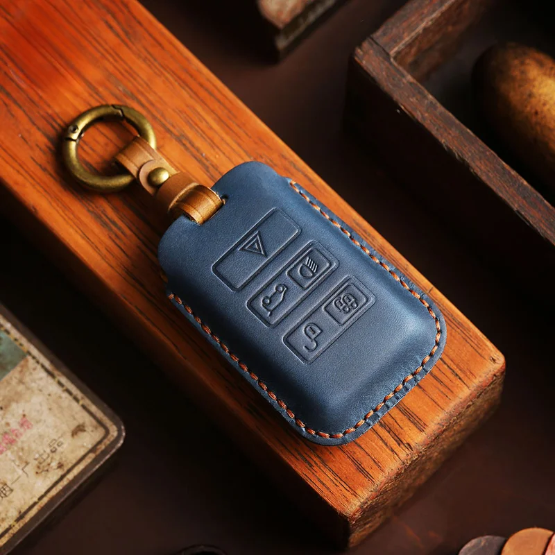 

Car Key Case Cover Leather Pouch Keychain Holder Accessories Fob Holder for Jaguar XFL XEL Land Rover Rangerover Evoque Discover