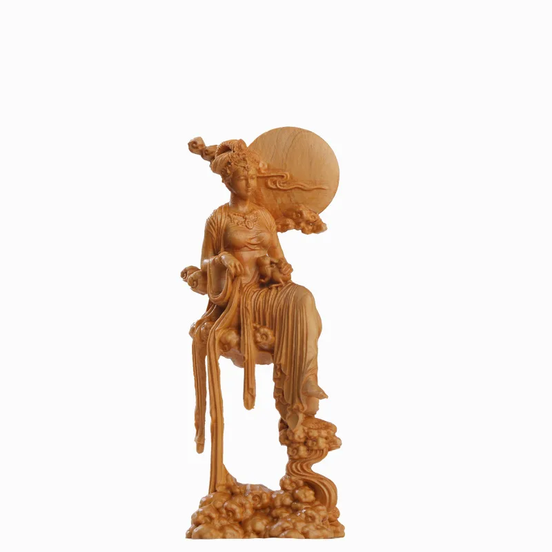 

Boxwood 18cm Chang'e Sculpture Beauty Figure Chinese Mythology Goddess of Moon Wood Statue Fairy Home Decor MJ