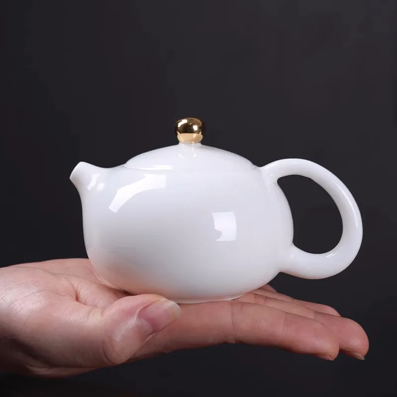

Mutton Fat Jade Teapot Tea Household Ceramic Pot Tea Water Separation and Filtration Xishi Pot Handmade White Porcelain Tea Set