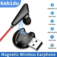 kebidumei earphone bluetooth 5 0 neckband wireless headphones 500mah fast charging 68h working time with stereo mic for xiaomi
