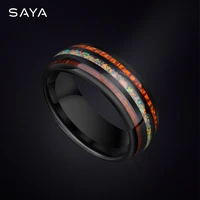 quality tungsten ring for men personalized fashion elegant natural rainbow opal and wood jewelry giftcustomized free shipping