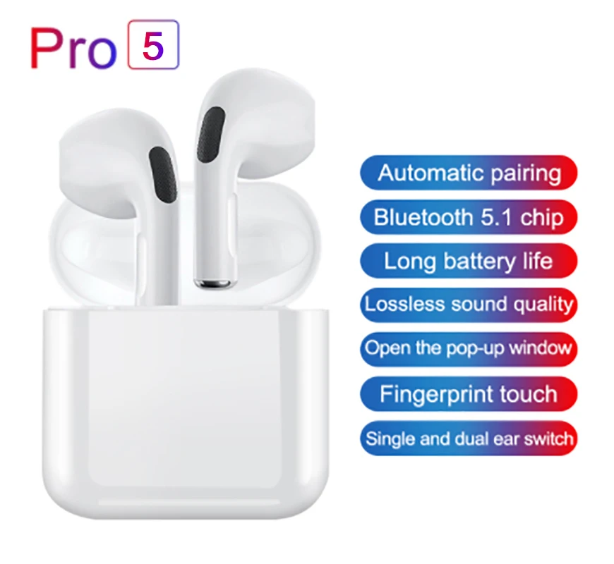 

Pro 5 Mini Bluetooth Headphone Wirelss Earbuds Headset Touch Control Sport Music Earphone Mic Stereo Super Bass Hifi Earplus TWS