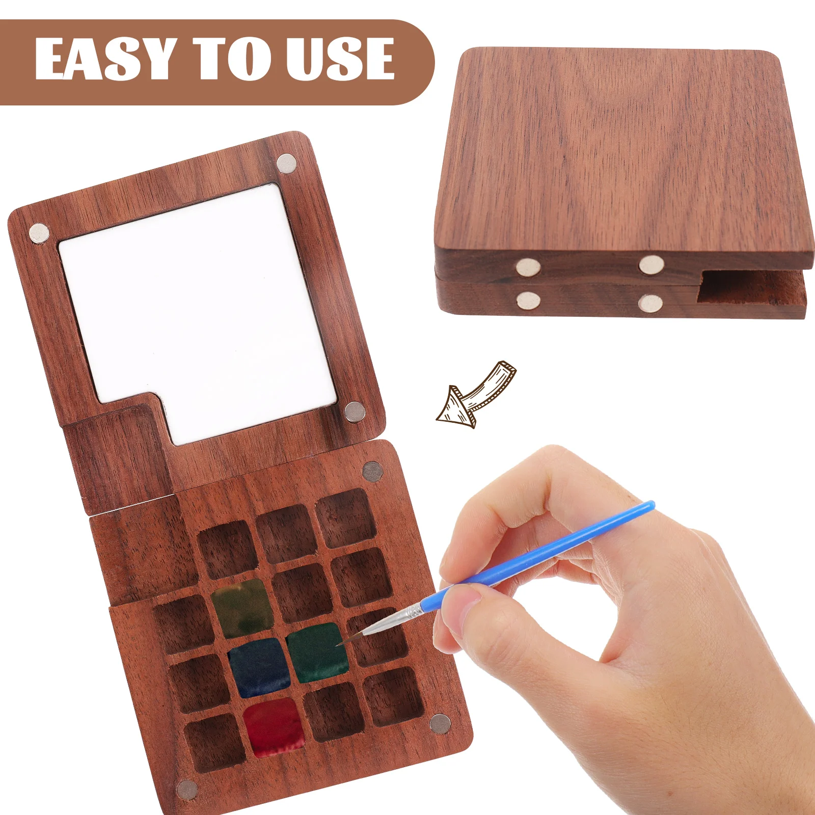 

Wooden Diy Watercolor Pigment Tray Mini Watercolor Compartments Holder Diy Watercolor Pigment Trays Mixing Painting Tray Lid