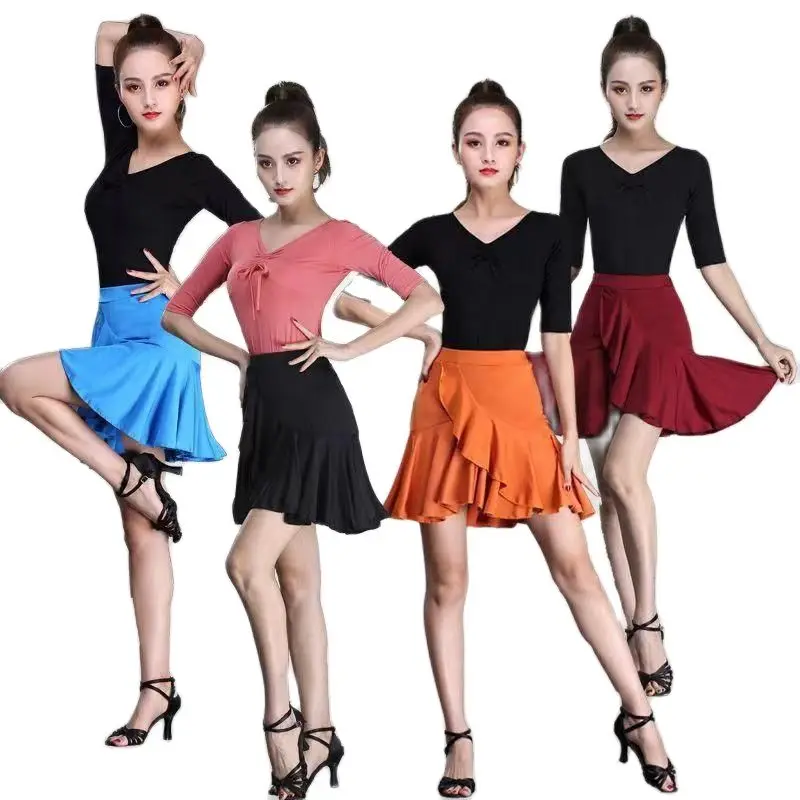 

Womens Latin Dance Skirt Ballroom Rumba Samba Tango Chacha Ruffles Skirts Wrap Dancewear Costume Stage Performamnce Skirts