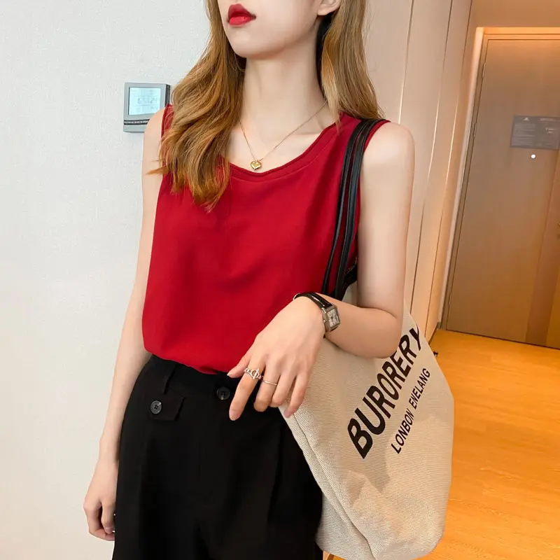 Майка женская трикотажная универсальная модный простой темпераментный Топ из