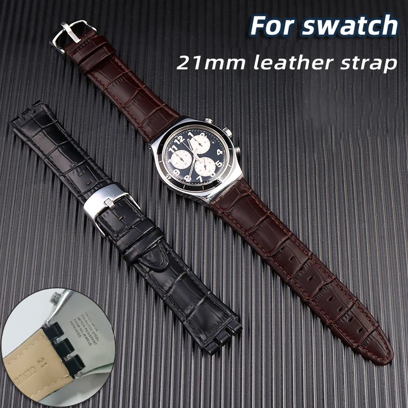 

High Quality Black Brown 21mm Genuine Leather WatchBand For Swatch YVS400 YVS451 YVB404 cowhide Belt strap men's accessories