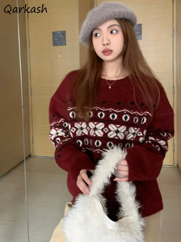 Пуловеры женские осенние в Корейском стиле Vintahe вязаные шикарные повседневные Модные для студентов универсальные Мешковатые Свитера с принтом Harajuku Женский