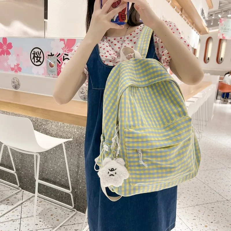 Женский рюкзак в стиле Харадзюку модные дорожные клетчатые рюкзаки из хлопка для