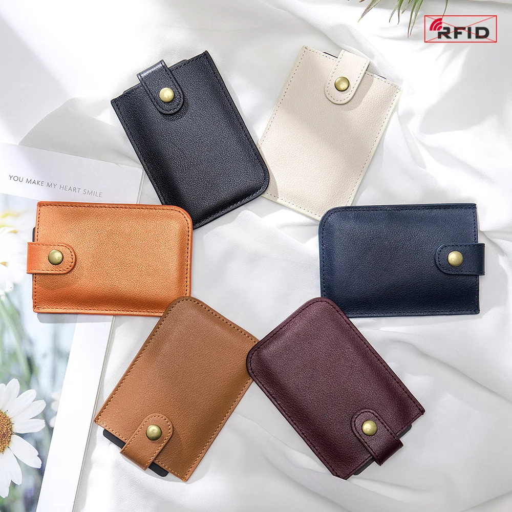Slim Card Wallet with Coin Purse Genuine Leather RFID Blocking Credit Card Holder Casual Mini Male Clutch Money Bag