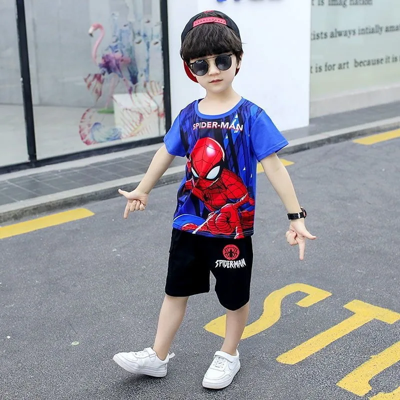 Летний Новый комплект с коротким рукавом и изображением Человека-паука для