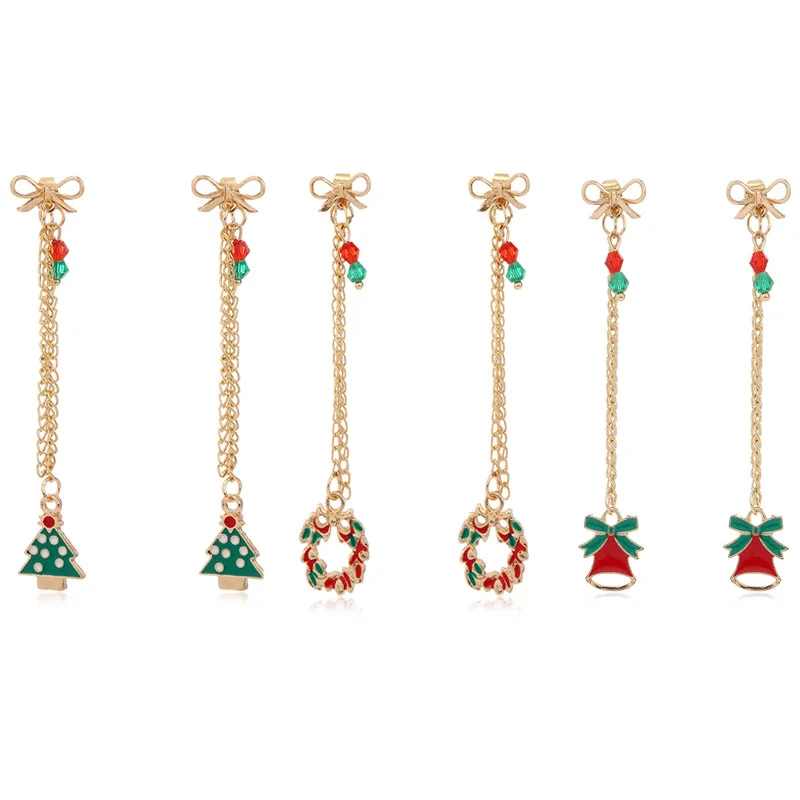 

new fashion all-match Christmas tree snowflake alloy earrings Christmas party creative tassel earrings holiday earring