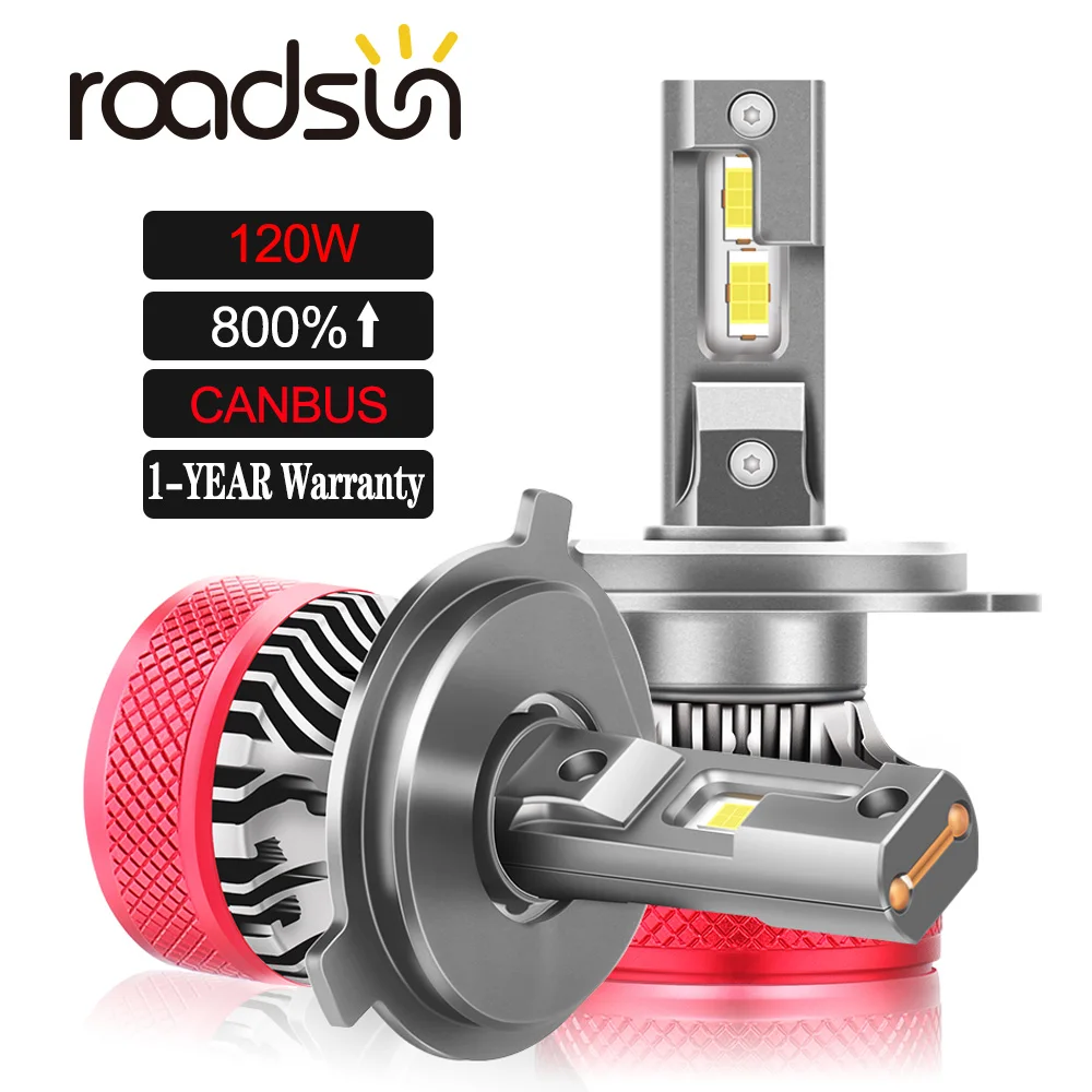 

roadsun 2pcs 6500K CSP Car H7 LED H4 Canbus Light Bulbs 9005 9006 H11 H1 9012 H8 H9 9003 HB2 Hi-Lo LED Headlight 120W 30000LM