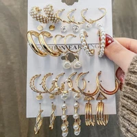 9 pairs circle hoop earrings set pearl drop heart butterfly piercings earrings for women girl cute ear studs buckle jewelry