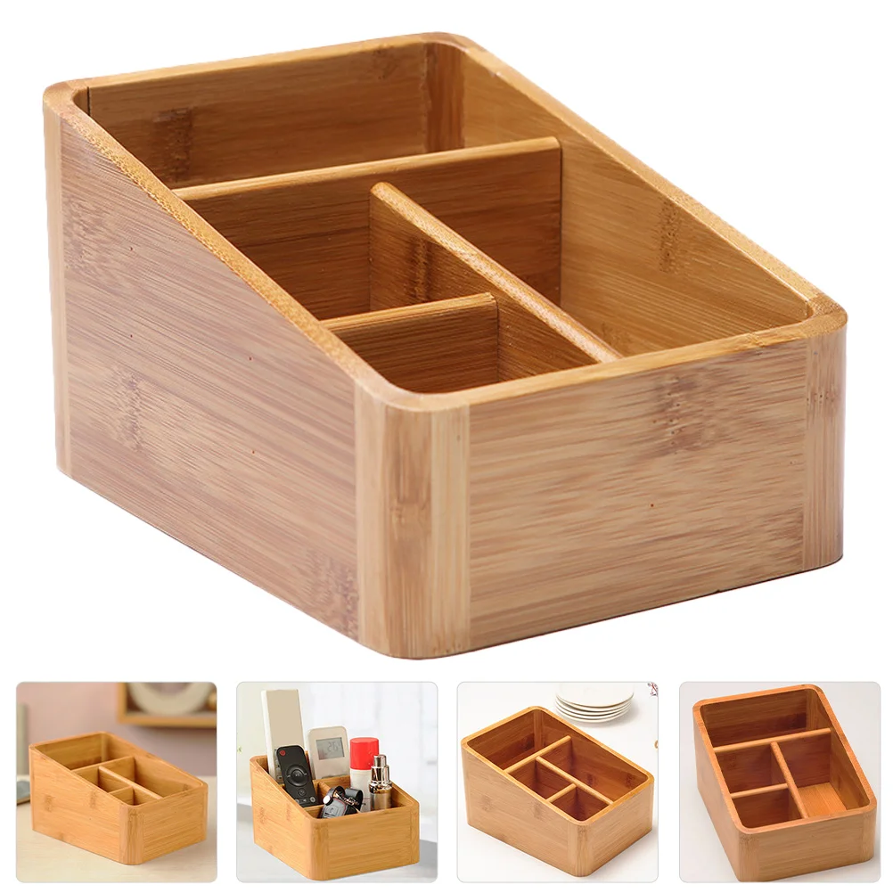 

Organizer Storage Desk Holder Box Remote Desktop Makeup Wooden Wood Pen Control Brush Bamboo Sundries Dividers Bins Office Cup